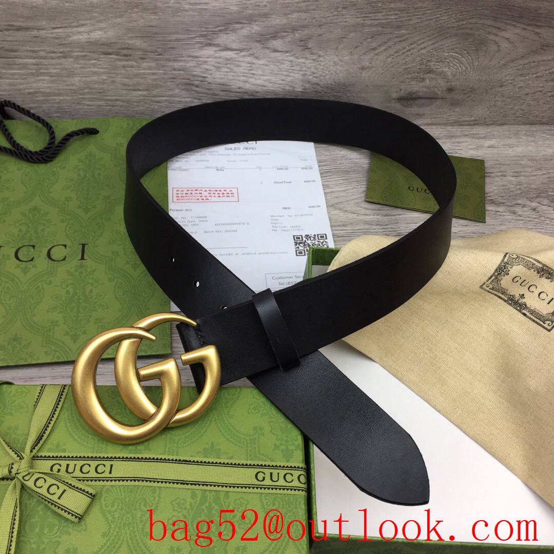 Gucci 4cm black real leather double GG gold buckle belt