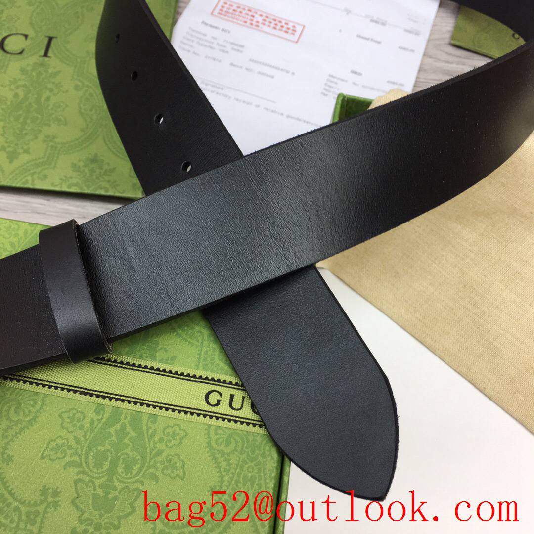 Gucci 4cm black real leather double GG gold buckle belt