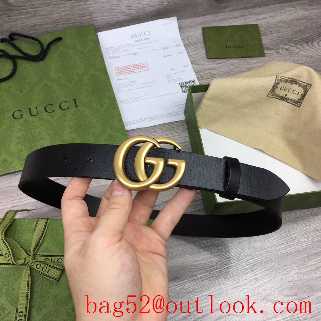 Gucci 3cm black real leather double GG gold buckle belt