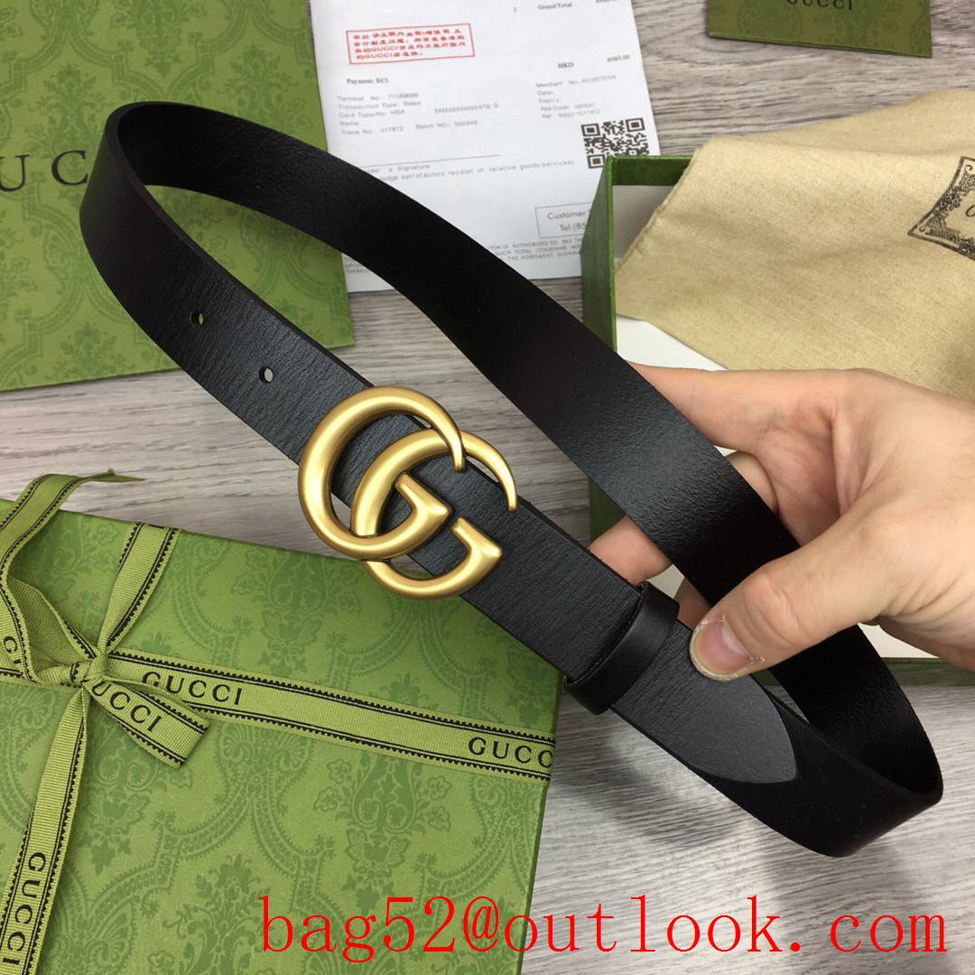 Gucci 3cm black real leather double GG gold buckle belt