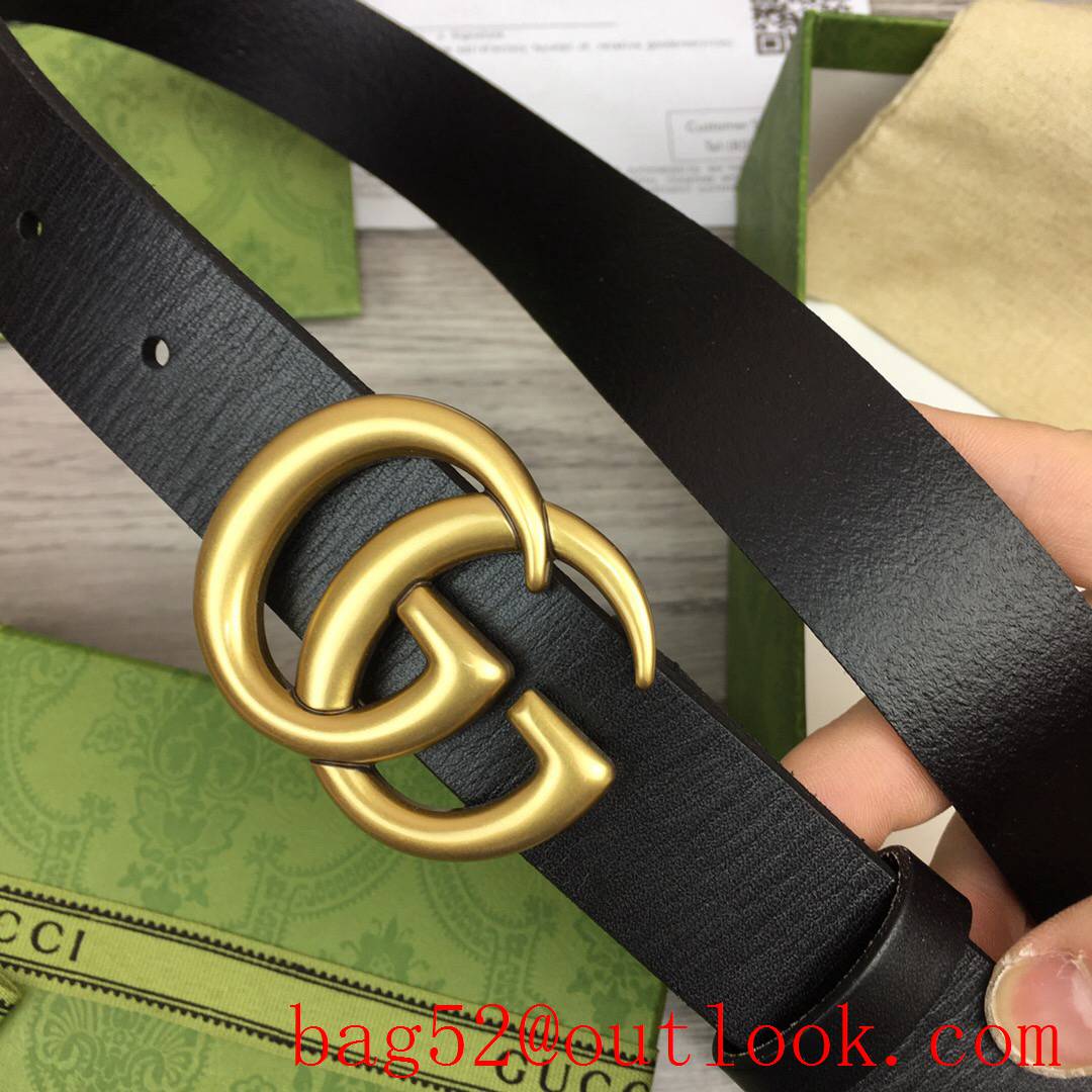 Gucci 3cm black real leather double GG gold buckle belt