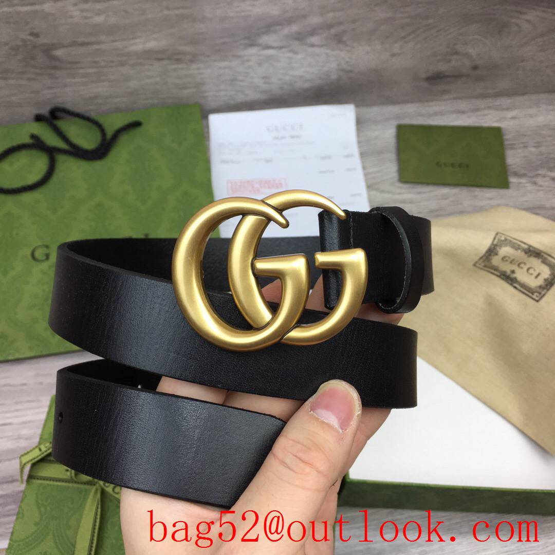 Gucci 3cm black real leather double GG gold buckle belt