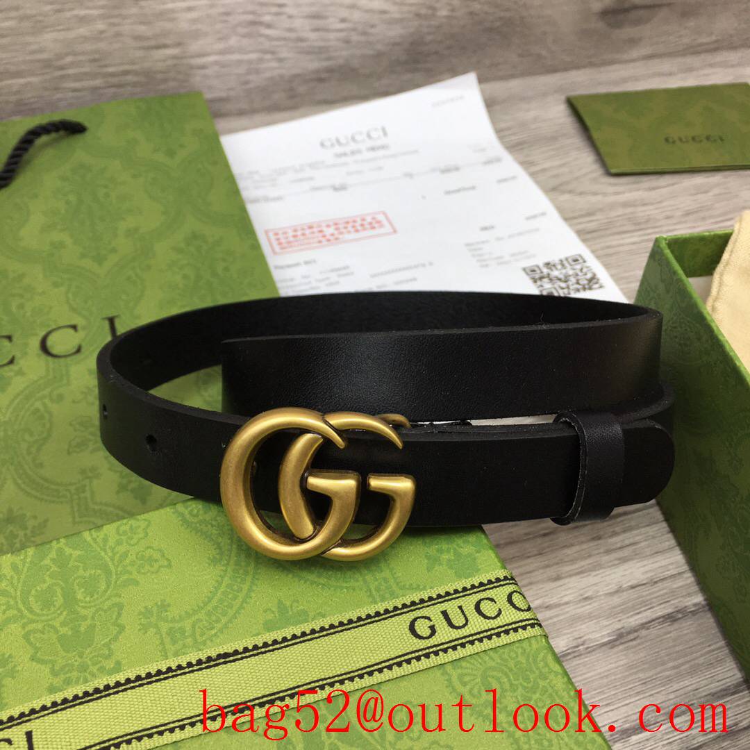 Gucci 2cm black real leather double GG gold buckle belt