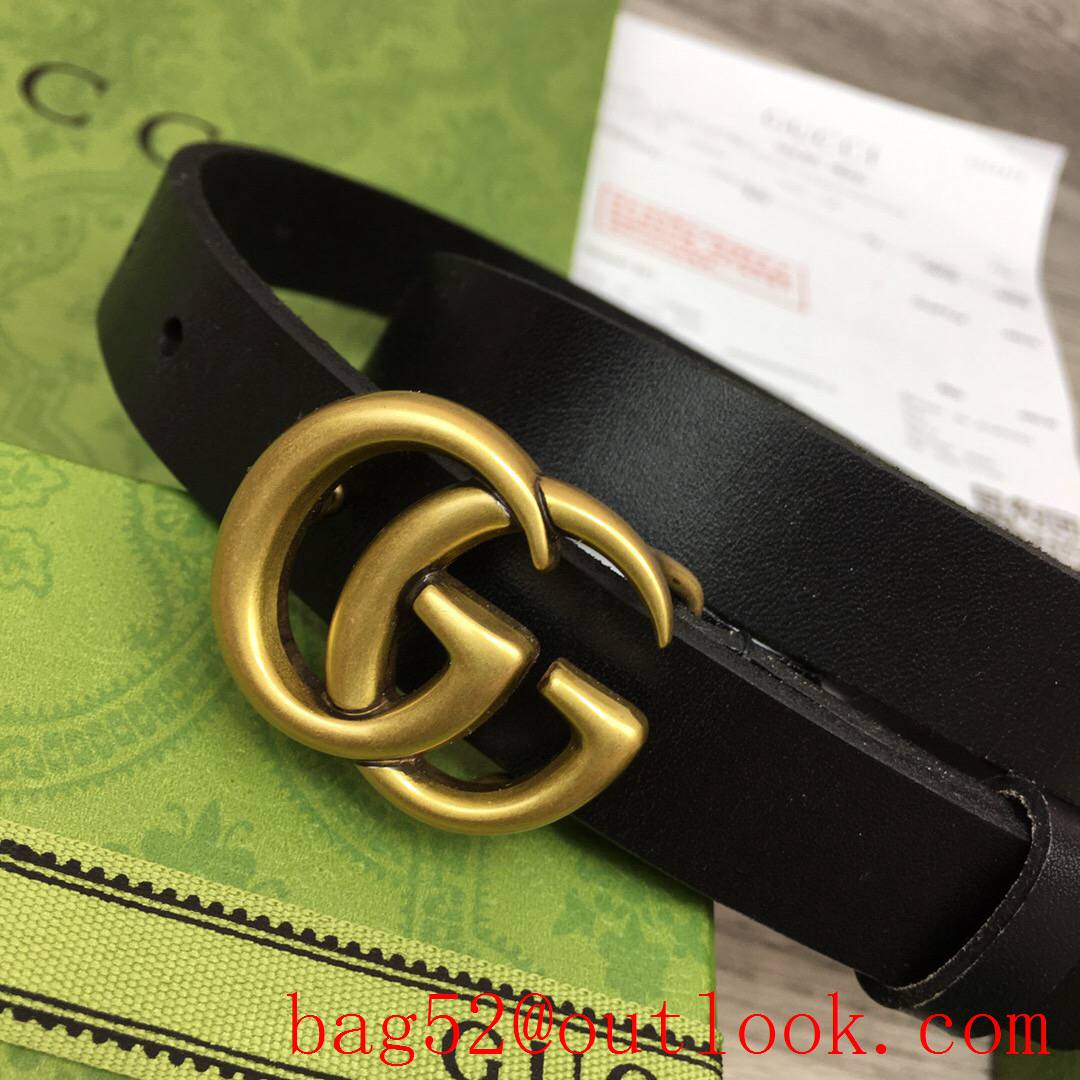 Gucci 2cm black real leather double GG gold buckle belt