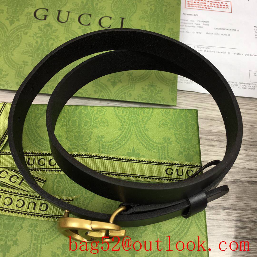 Gucci 2cm black real leather double GG gold buckle belt