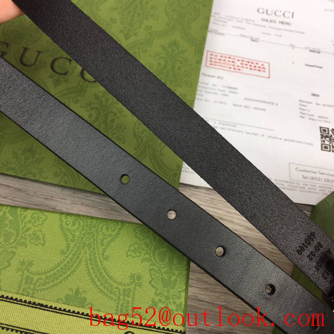 Gucci 2cm black real leather double GG gold buckle belt