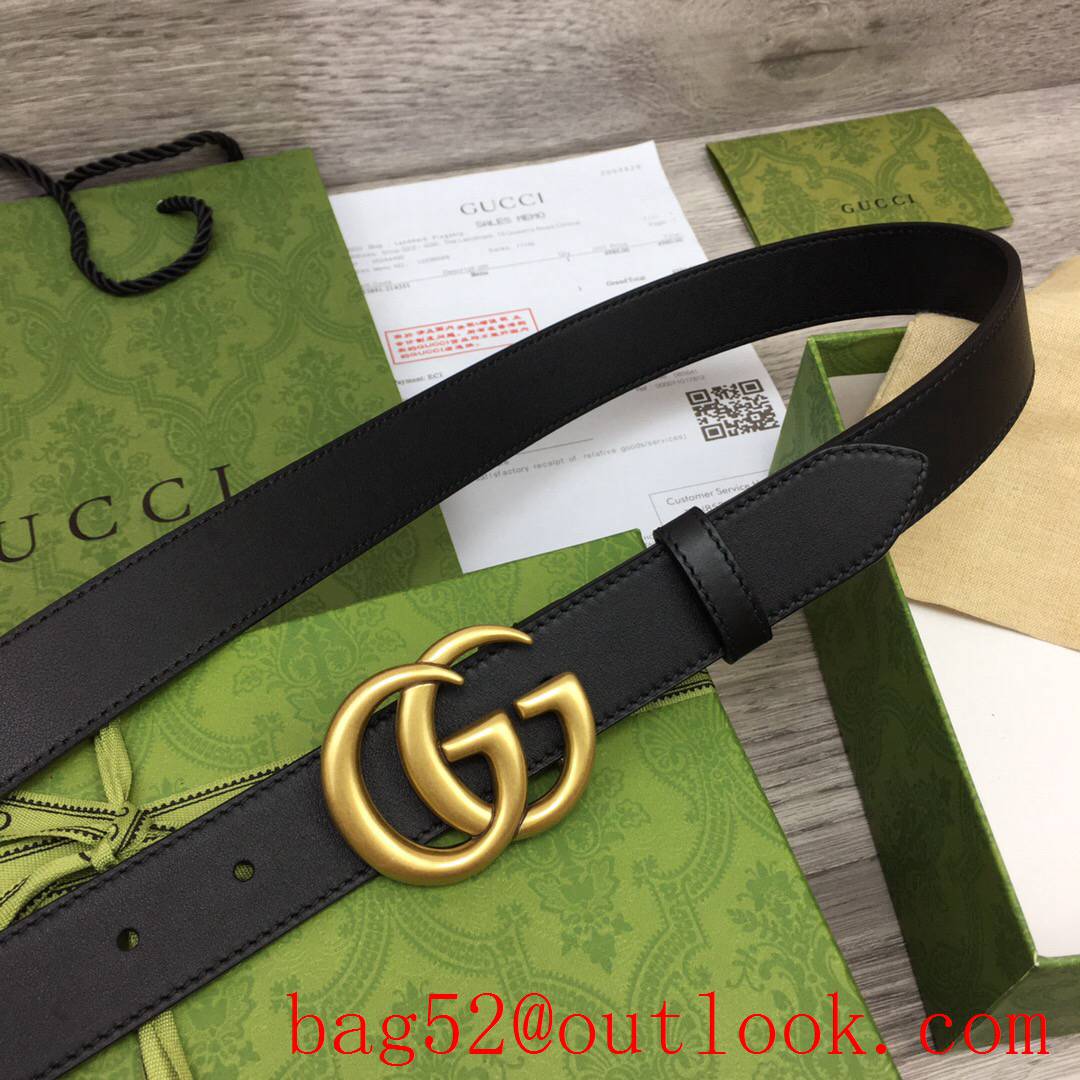 Gucci GG 3cm black calfskin leather v matte gold buckle belt