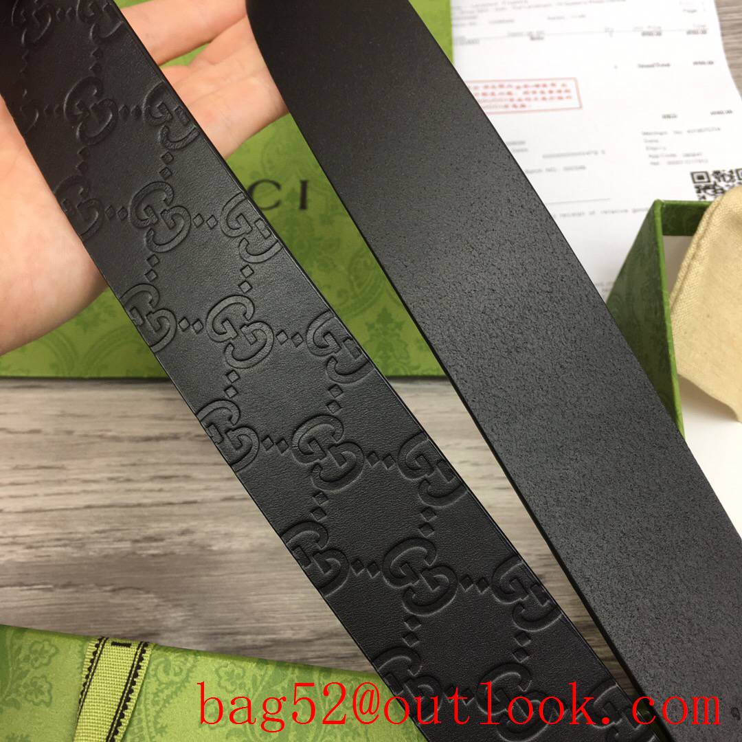 Gucci 4cm black Signature belt with GG detail purple v gold buckle