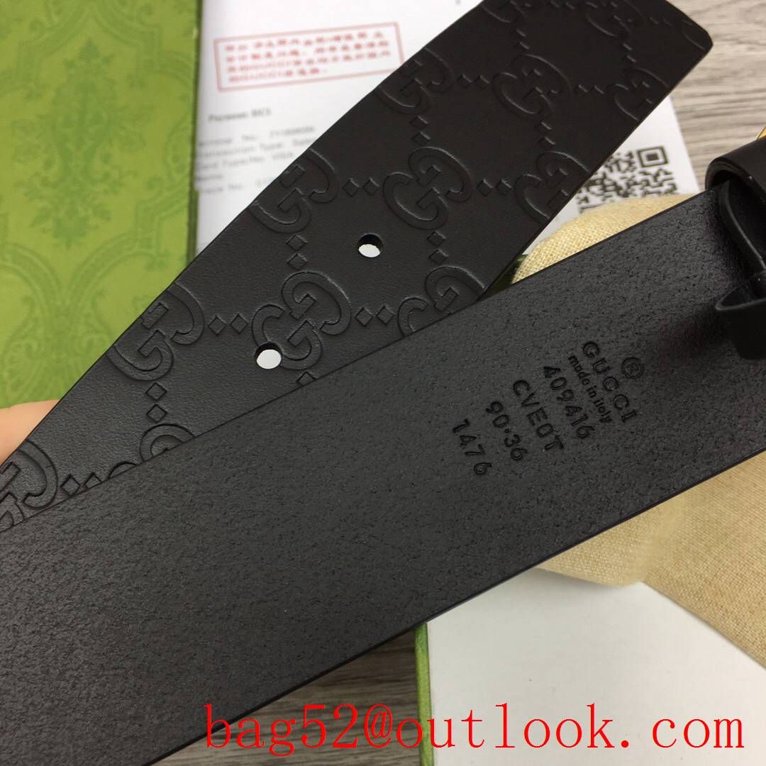 Gucci 4cm black Signature belt with GG detail purple v gold buckle