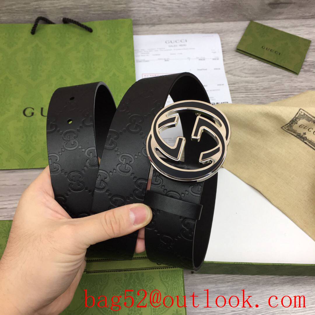 Gucci 4cm Signature belt with GG detail black v silver buckle