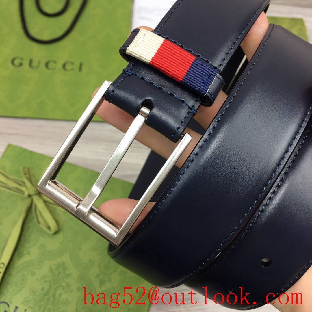 Gucci 3.5cm men navy smooth leather v ophidia Palladium-toned hardware pin buckle belt
