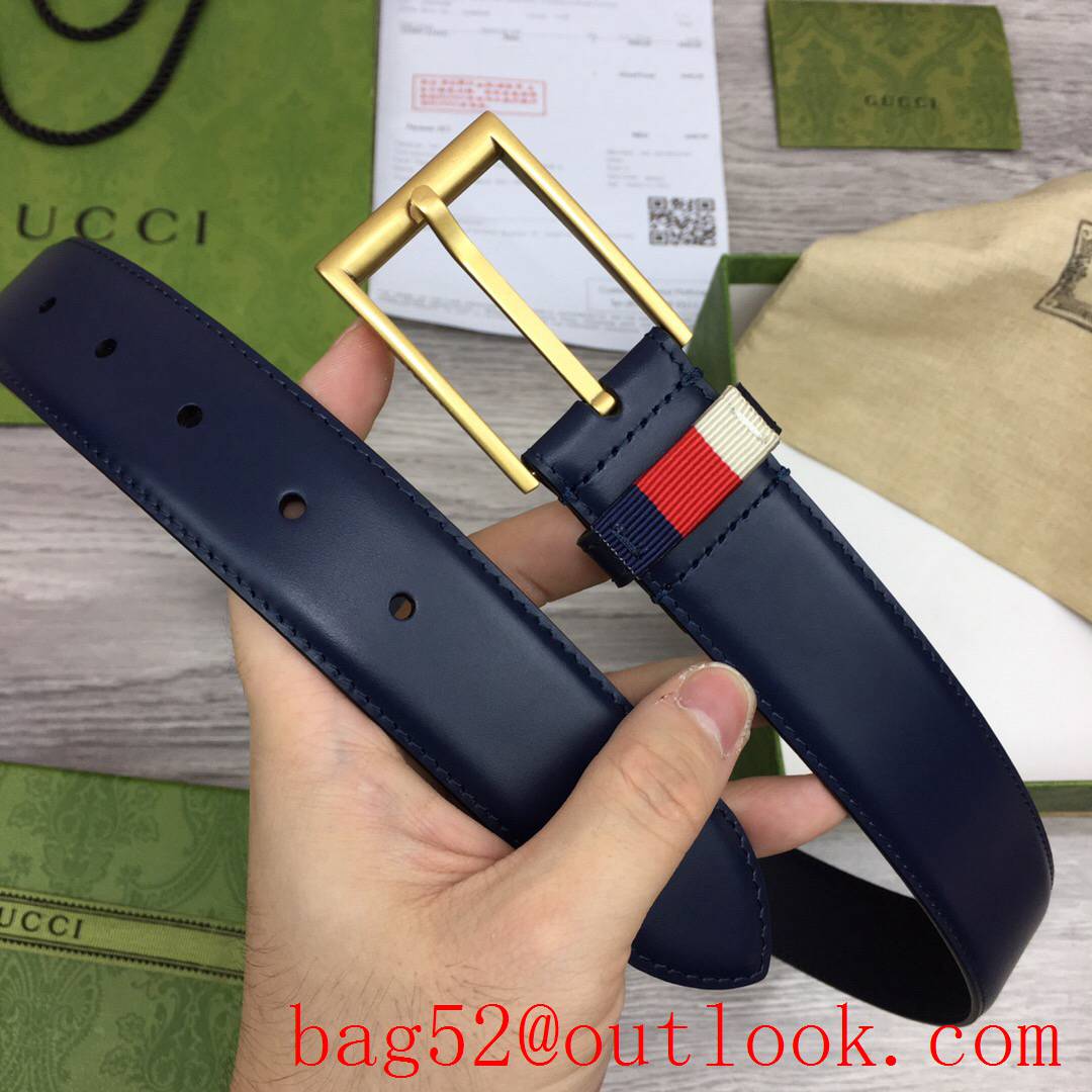Gucci 3.5cm men navy smooth leather v ophidia matte gold pin buckle belt