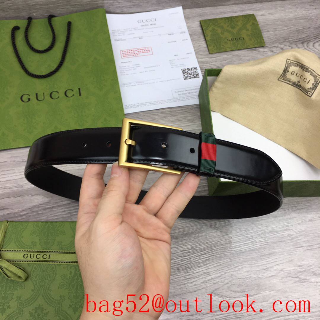 Gucci 3.5cm men black shiny smooth leather v ophidia matte gold pin buckle belt