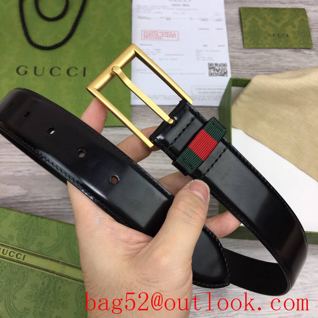 Gucci 3.5cm men black shiny smooth leather v ophidia matte gold pin buckle belt