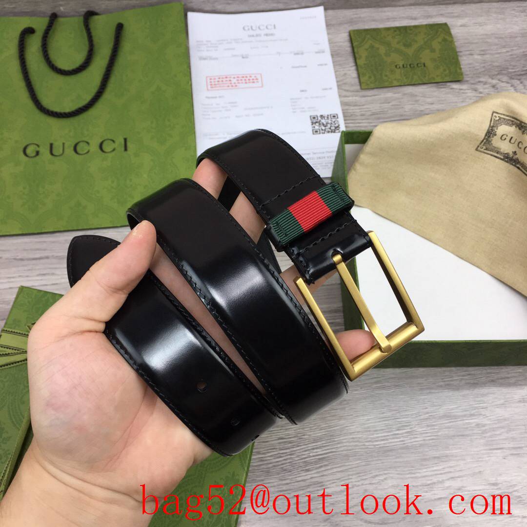 Gucci 3.5cm men black shiny smooth leather v ophidia matte gold pin buckle belt