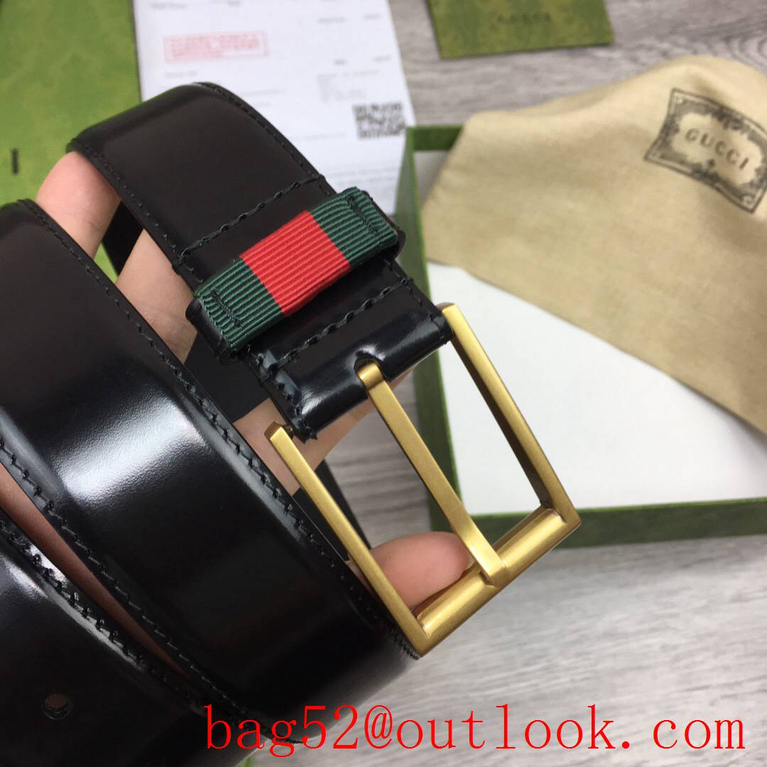 Gucci 3.5cm men black shiny smooth leather v ophidia matte gold pin buckle belt