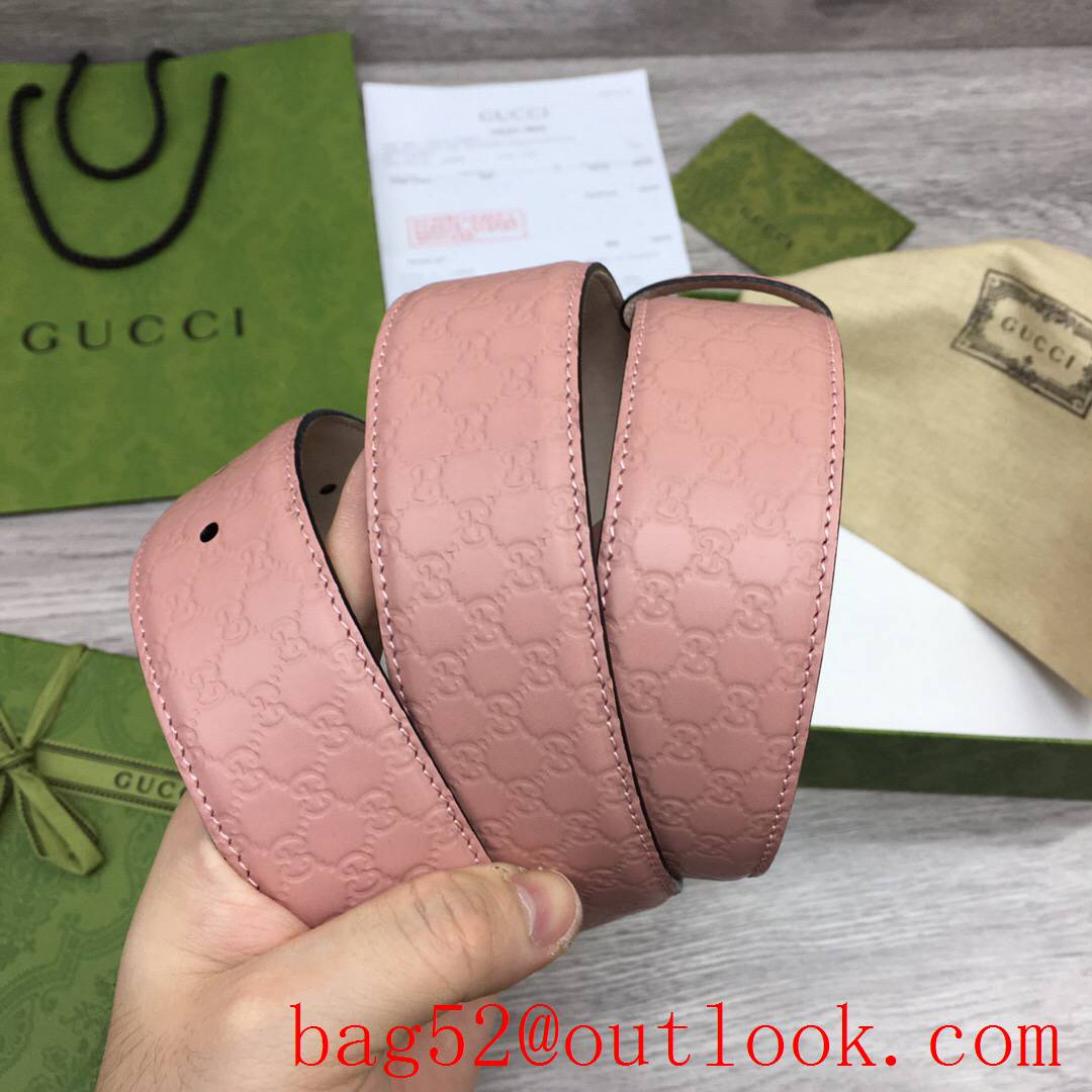 Gucci GG 4cm pink leather shiny silver buckle Signature belt