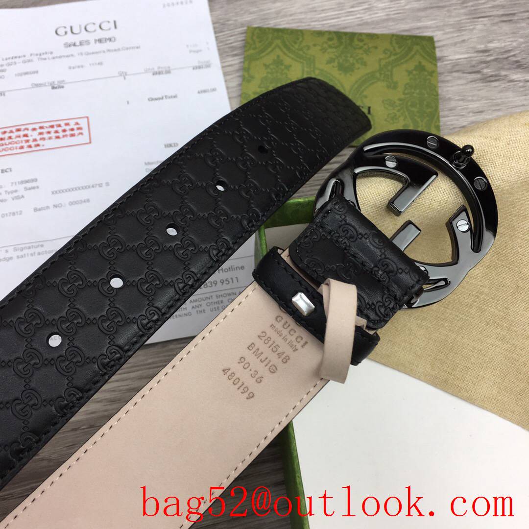 Gucci GG 4cm leather shiny with matte black buckle Signature belt