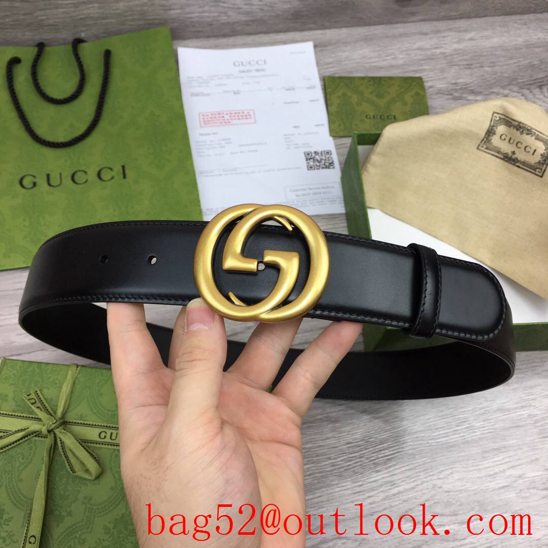 Gucci GG 4cm black leather GG matte gold buckle reversible belt