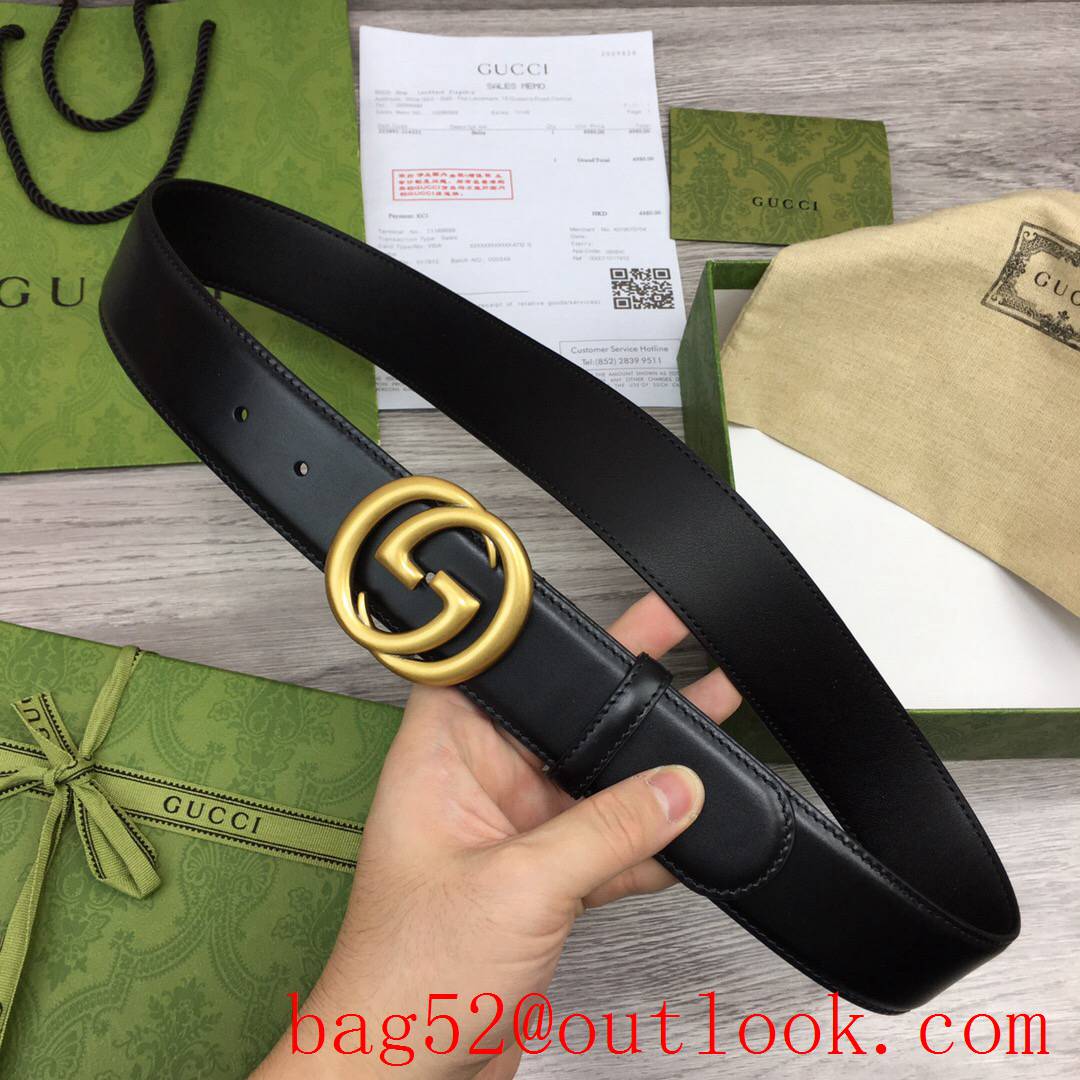 Gucci GG 4cm black leather GG matte gold buckle reversible belt