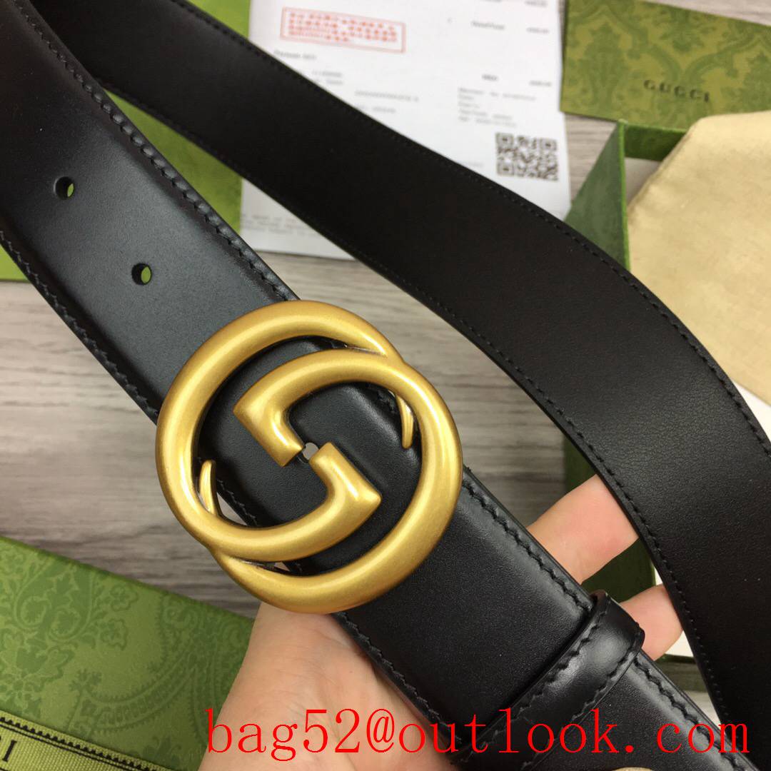 Gucci GG 4cm black leather GG matte gold buckle reversible belt