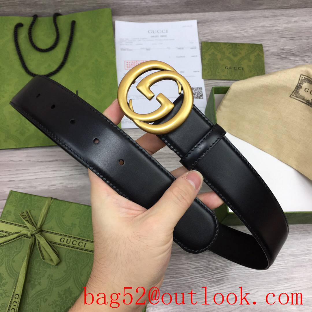 Gucci GG 4cm black leather GG matte gold buckle reversible belt