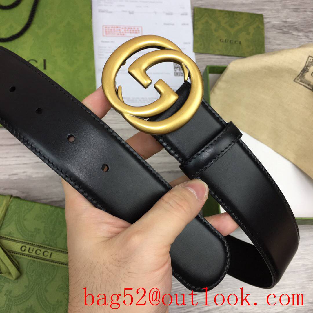 Gucci GG 4cm black leather GG matte gold buckle reversible belt