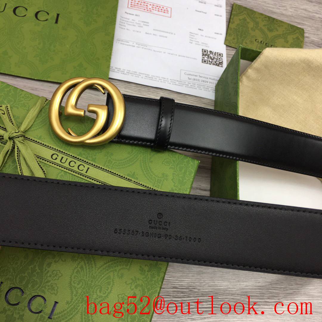 Gucci GG 4cm black leather GG matte gold buckle reversible belt