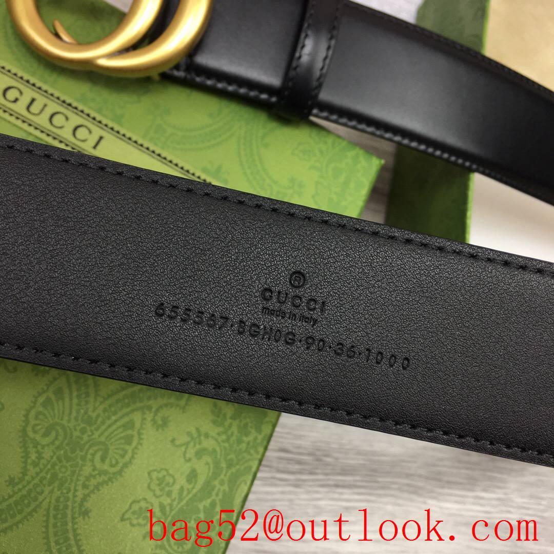 Gucci GG 4cm black leather GG matte gold buckle reversible belt