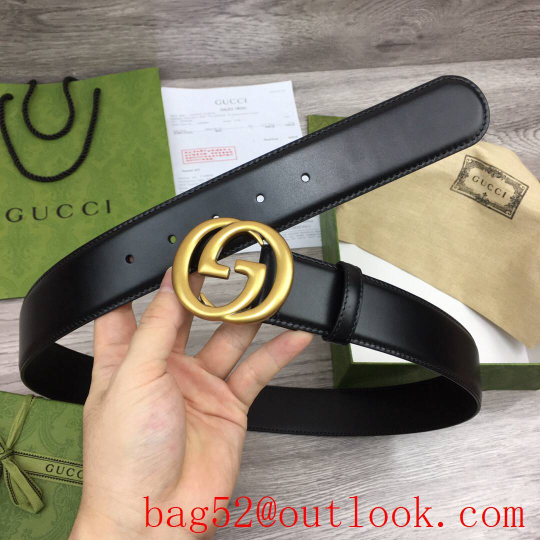 Gucci GG 4cm black leather GG matte gold buckle reversible belt