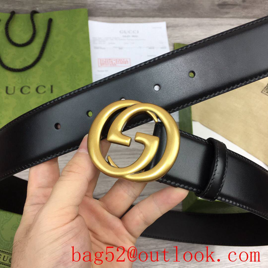 Gucci GG 4cm black leather GG matte gold buckle reversible belt