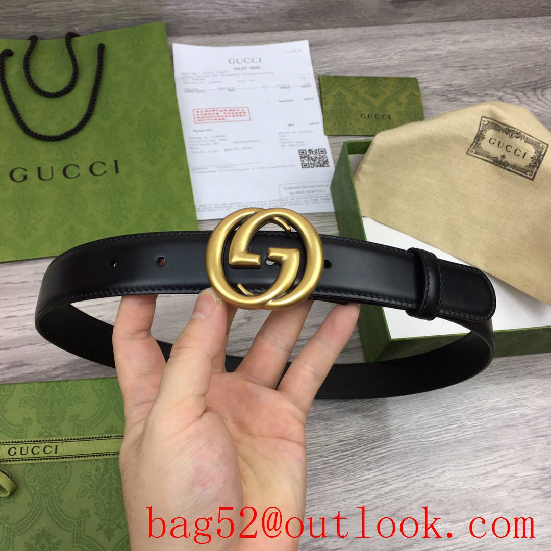 Gucci GG 3cm black leather GG matte gold buckle reversible belt