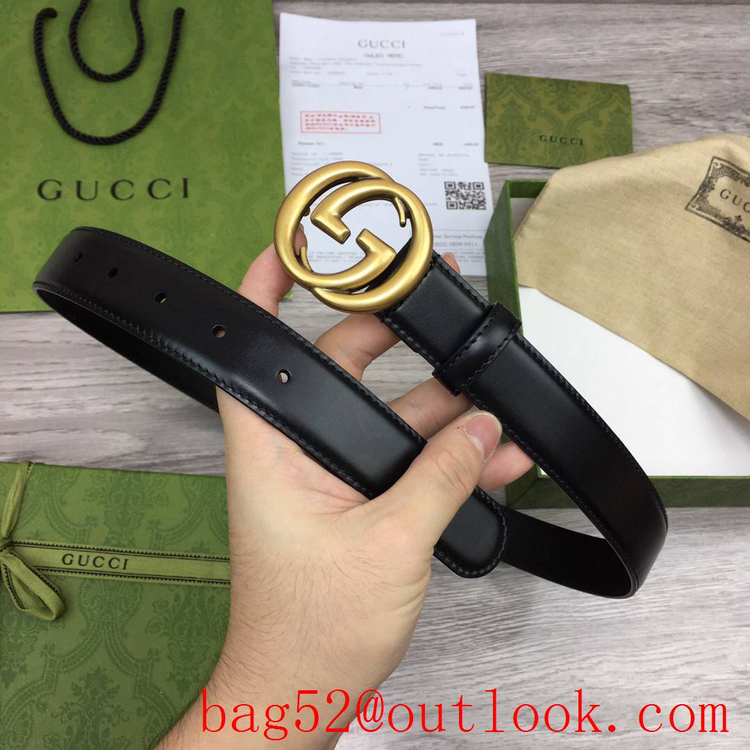 Gucci GG 3cm black leather GG matte gold buckle reversible belt