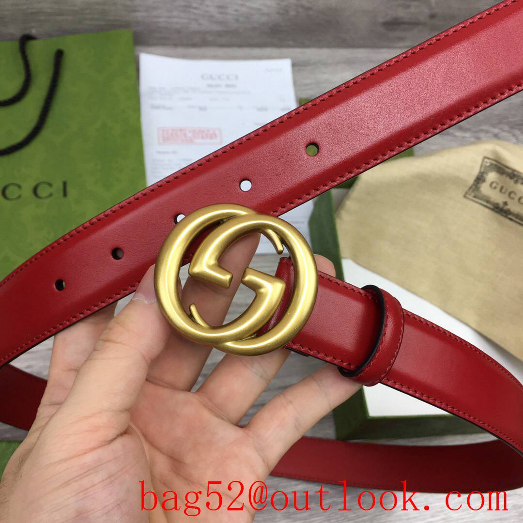 Gucci GG 3cm red leather GG matte gold buckle reversible belt