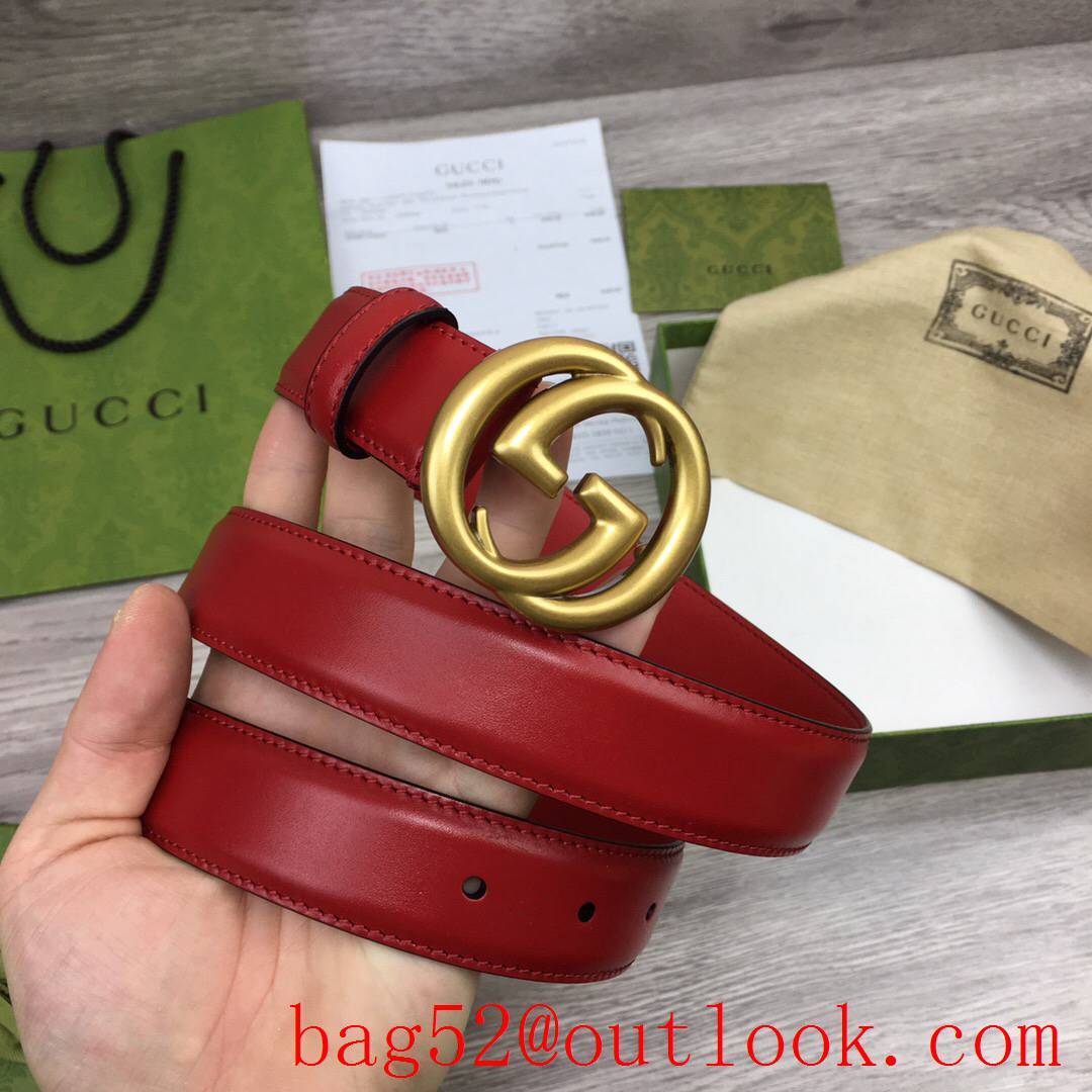 Gucci GG 3cm red leather GG matte gold buckle reversible belt
