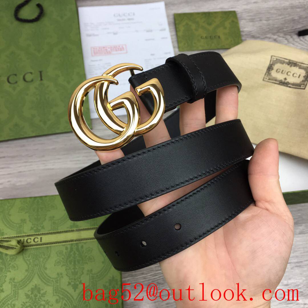 Gucci GG 3cm black calfskin leather v paint gold buckle belt