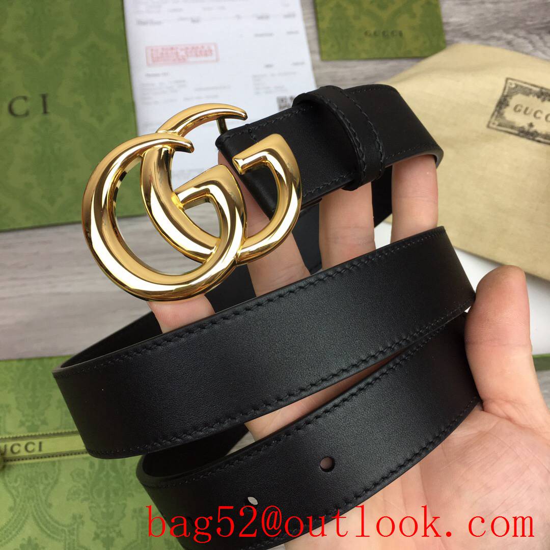 Gucci GG 3cm black calfskin leather v paint gold buckle belt