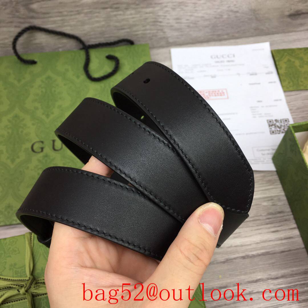 Gucci GG 3cm black calfskin leather v paint gold buckle belt