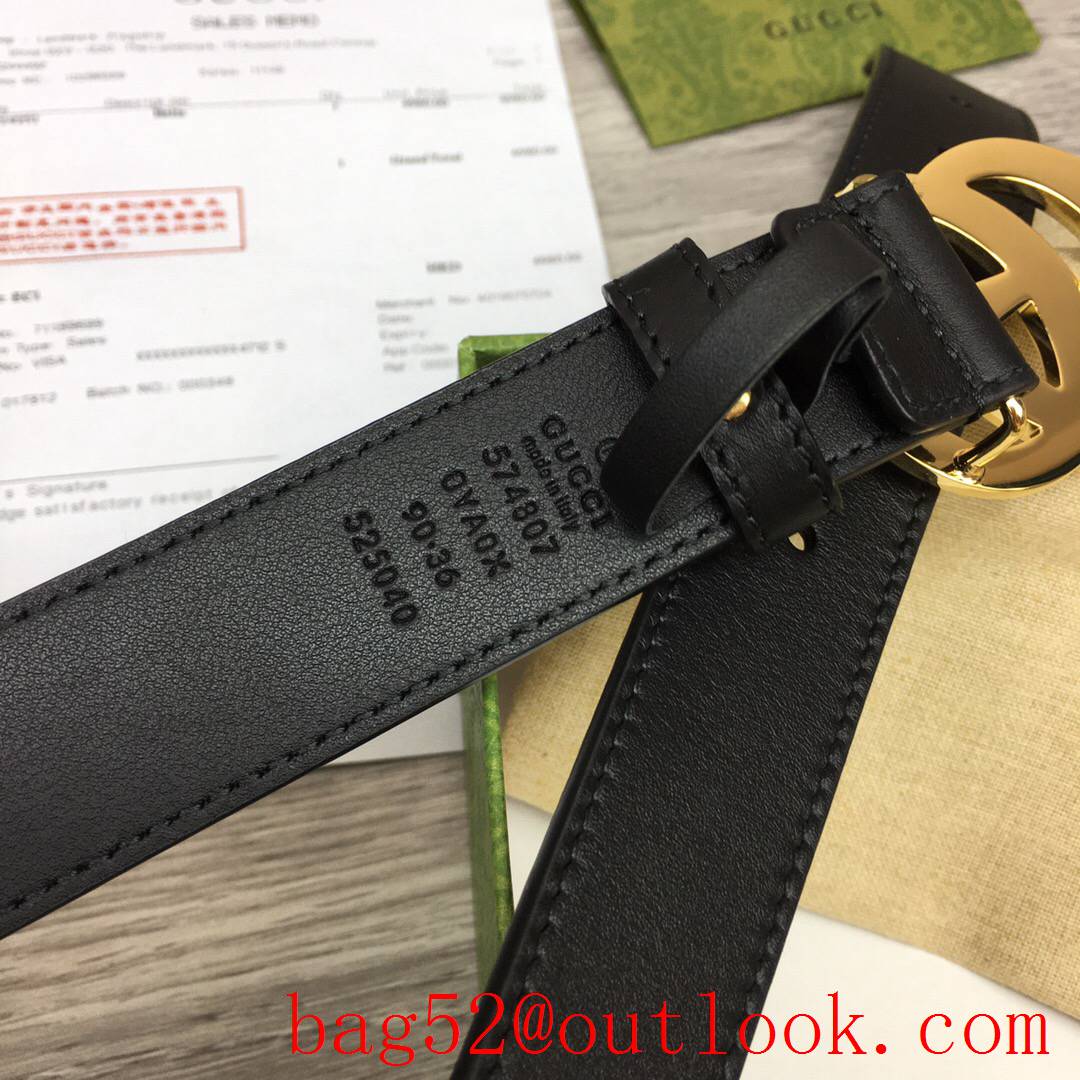 Gucci GG 3cm black calfskin leather v paint gold buckle belt