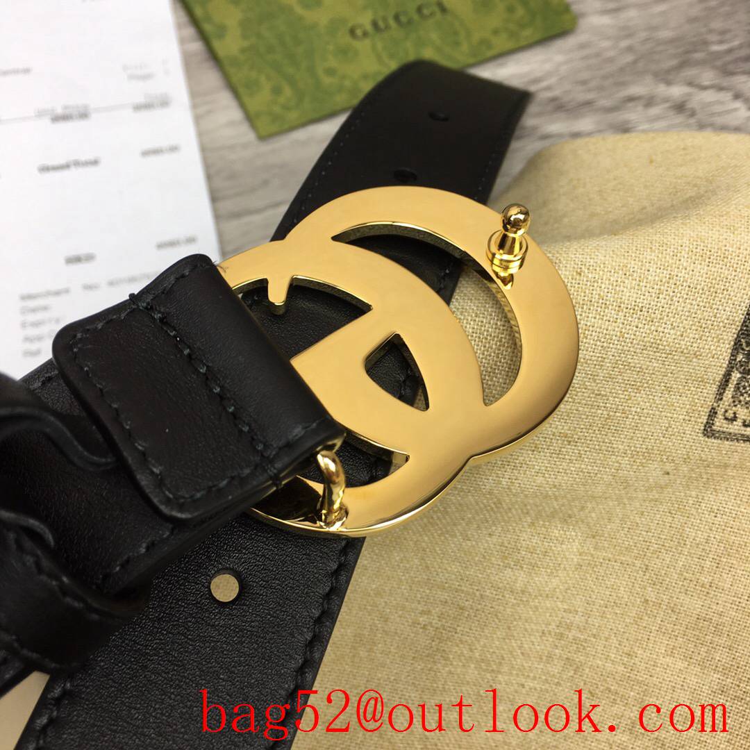 Gucci GG 3cm black calfskin leather v paint gold buckle belt