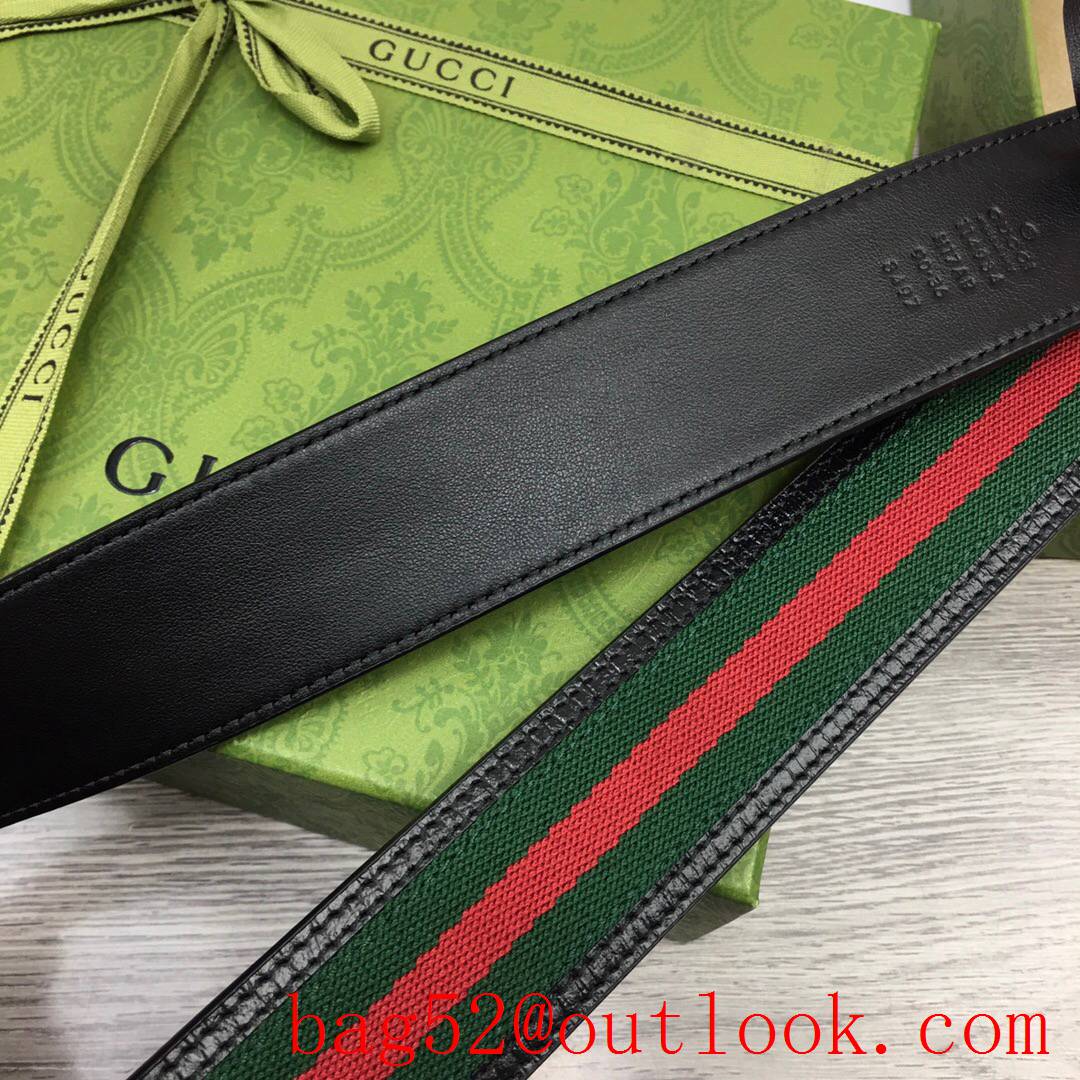 Gucci GG 4cm black leather v ophidia matte silver buckle belt