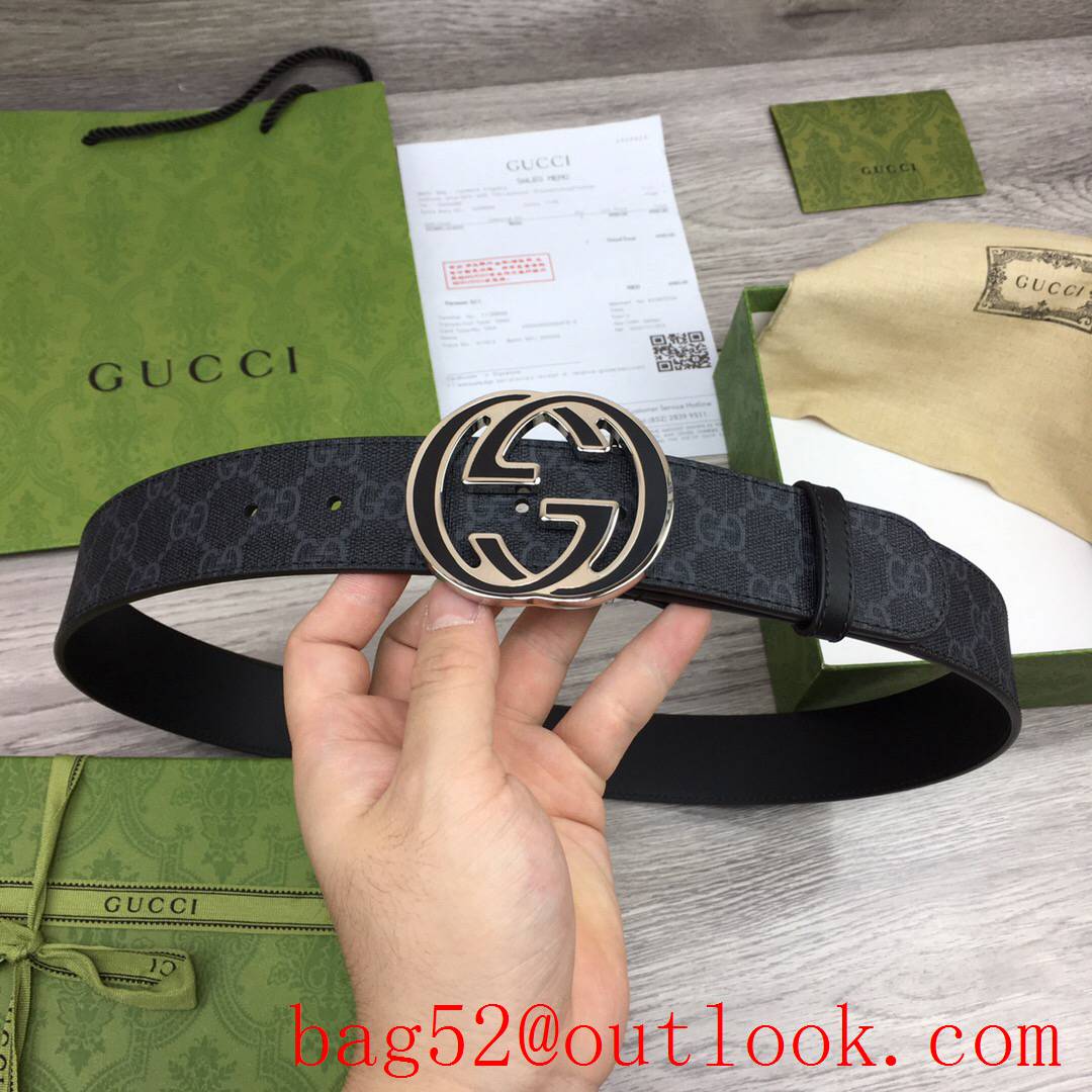 Gucci GG black Marmont 4cm tri-silver buckle belt