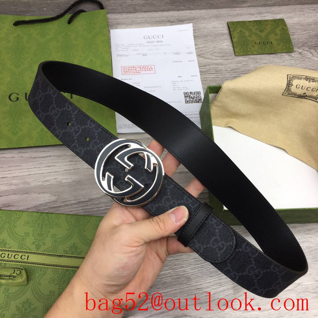 Gucci GG black Marmont 4cm tri-silver buckle belt