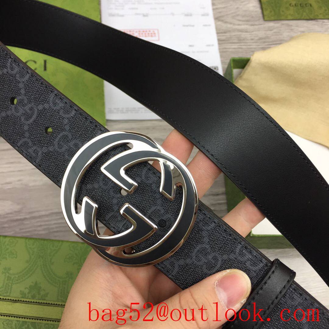 Gucci GG black Marmont 4cm tri-silver buckle belt