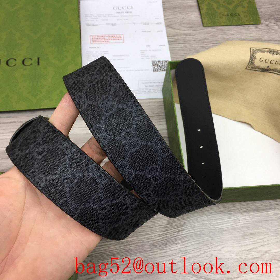 Gucci GG black Marmont 4cm tri-silver buckle belt