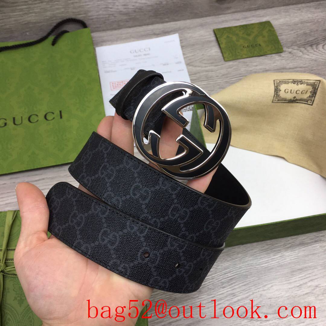 Gucci GG black Marmont 4cm tri-silver buckle belt