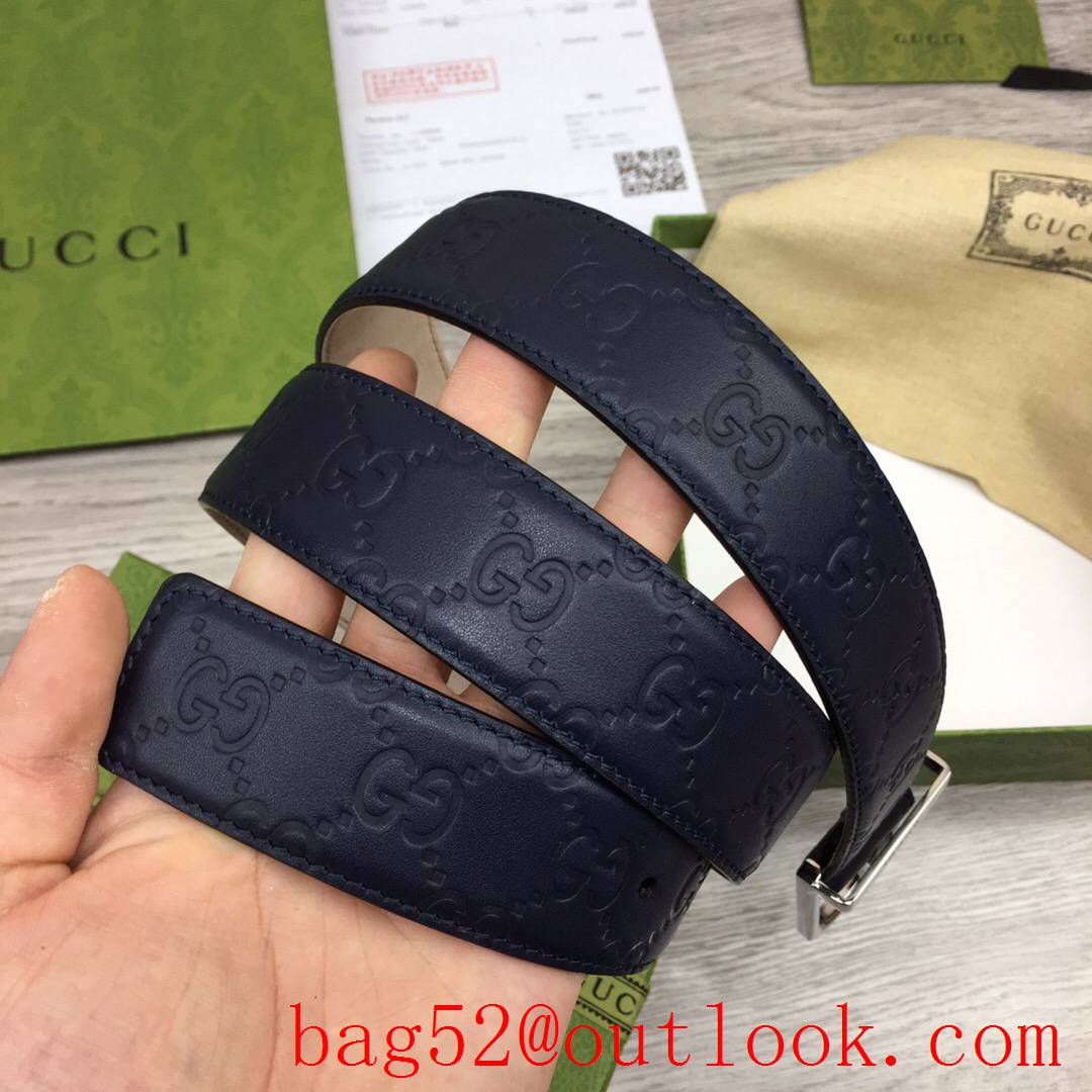 Gucci GG 3.5cm navy shiny silver buckle belt with GG detail