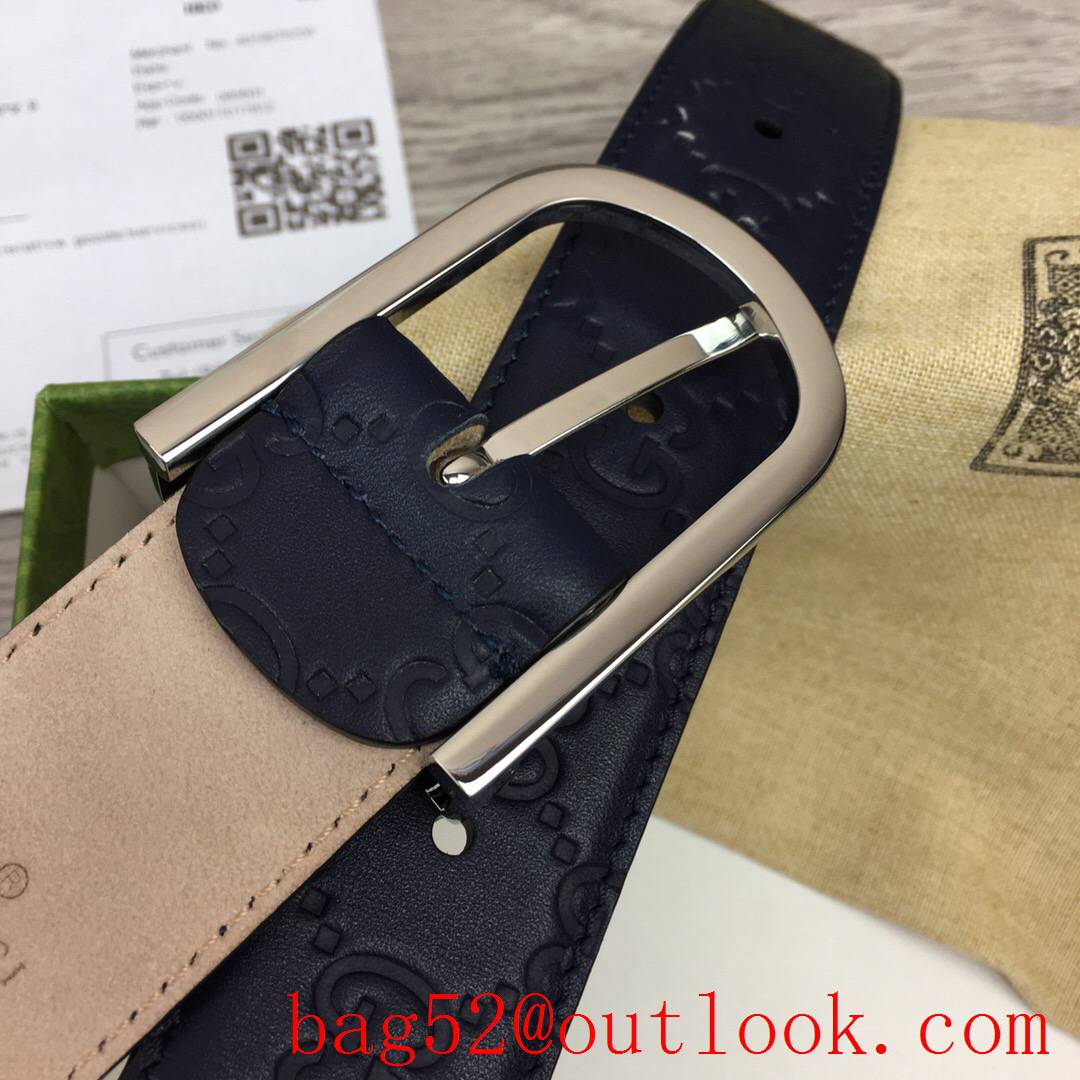 Gucci GG 3.5cm navy shiny silver buckle belt with GG detail