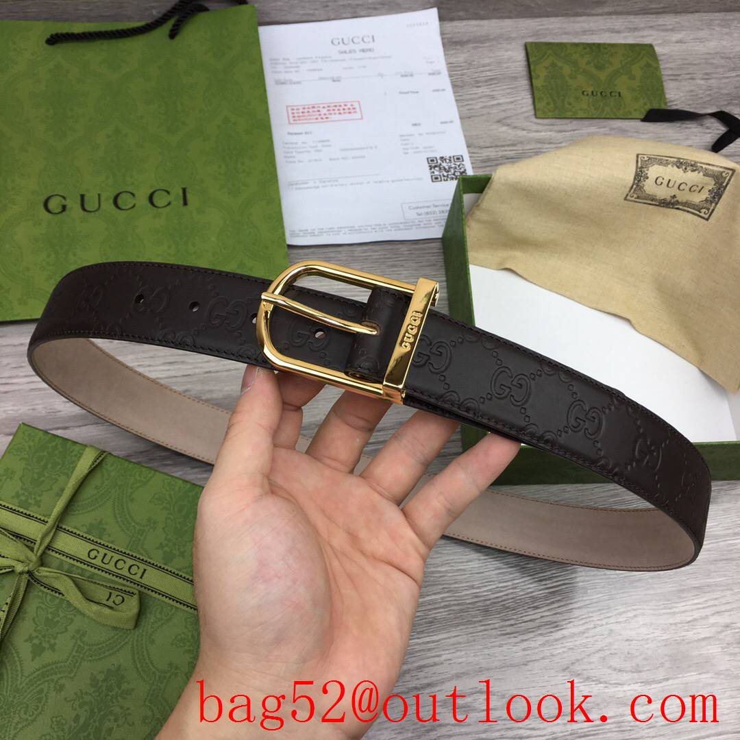 Gucci GG 3.5cm dark coffee shiny gold buckle belt with GG detail