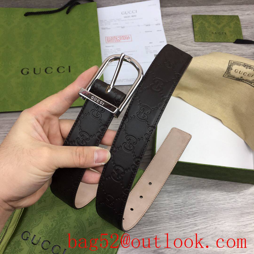 Gucci GG 3.5cm black shiny silver buckle belt with GG detail